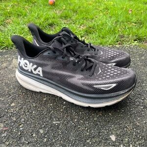 HOKA One One Clifton 9 Running Shoes Black White Men’s Sz 14 D